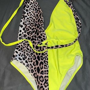 lime green leopard print swimsuit